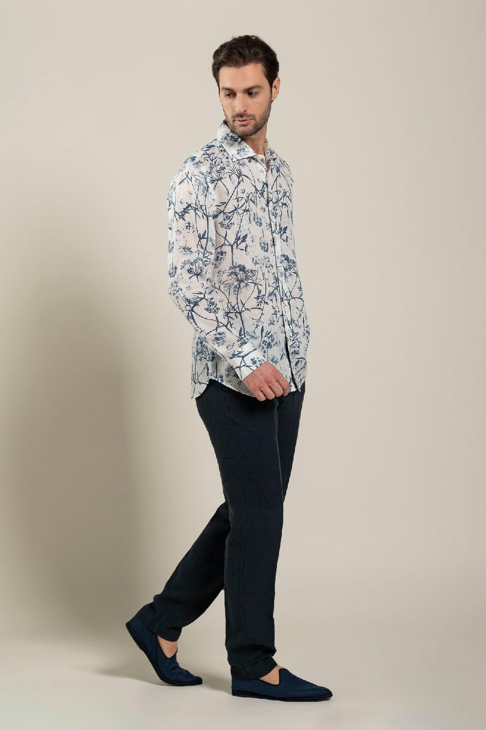 120% Lino Long Sleeve Man Slim Floral Patterned Fit Shirt Negozi Online