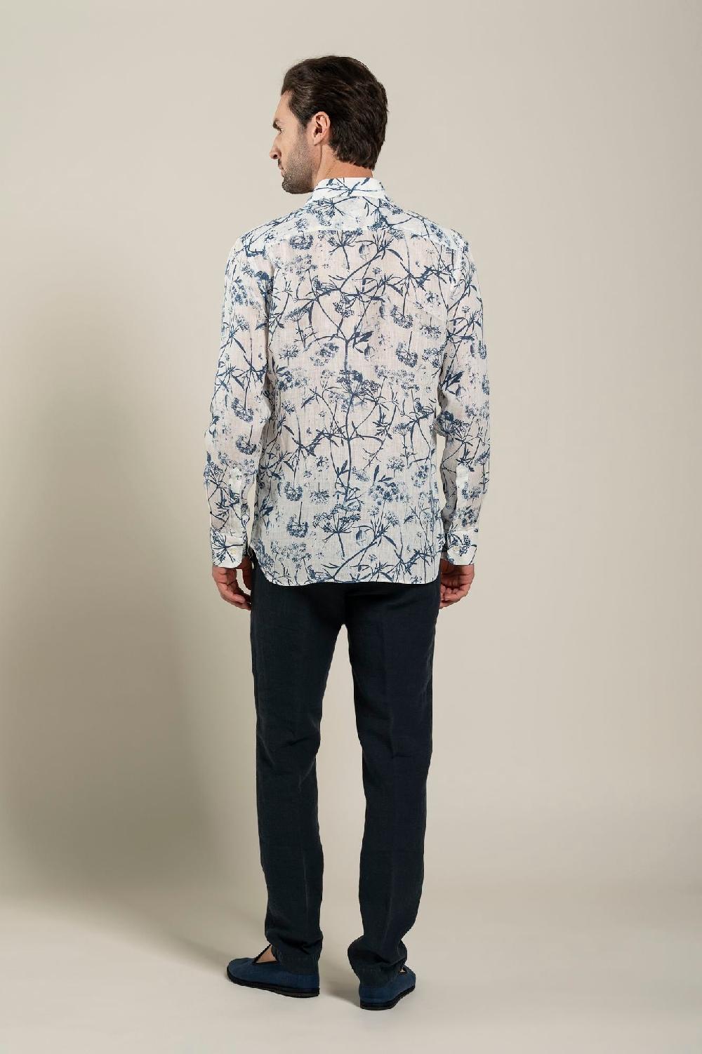 120% Lino Long Sleeve Man Slim Floral Patterned Fit Shirt Negozi Online