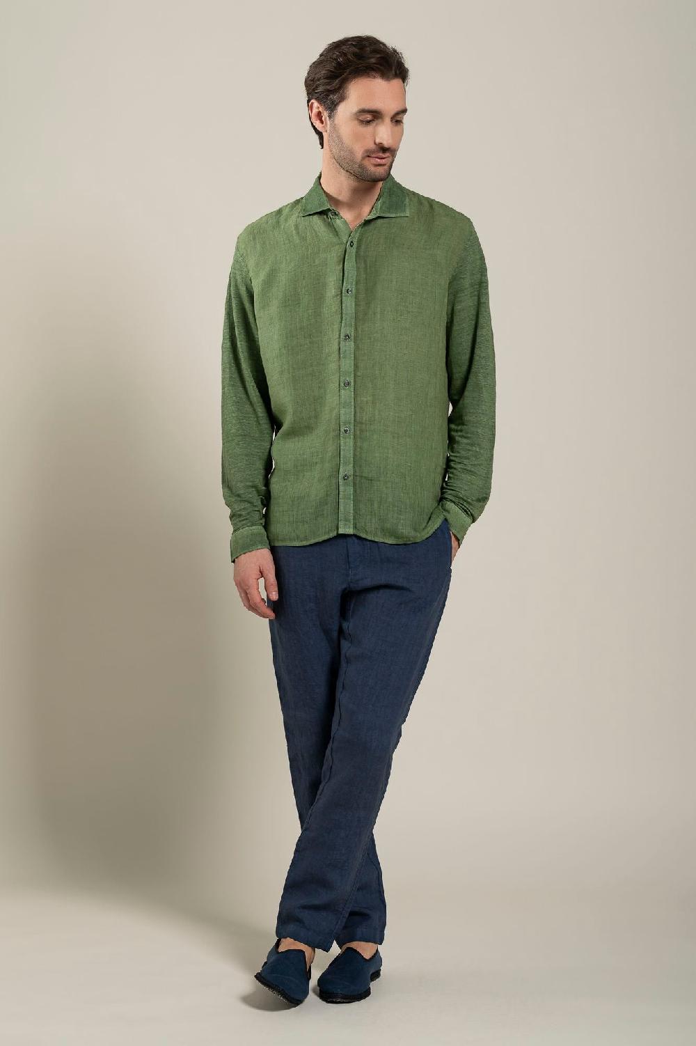 120% Lino Long Sleeve Man Shirt Consegna Veloce