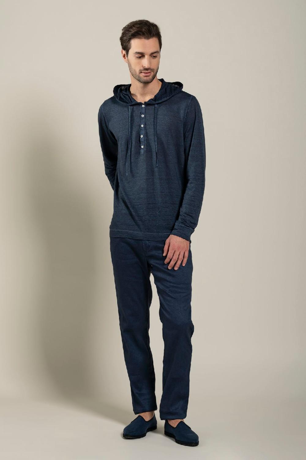 120% Lino Long Sleeve Man T-Shirt With Buttons Shopping Online