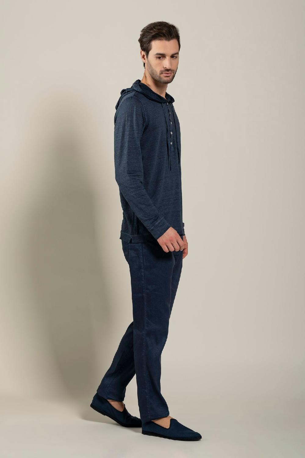 120% Lino Long Sleeve Man T-Shirt With Buttons Shopping Online