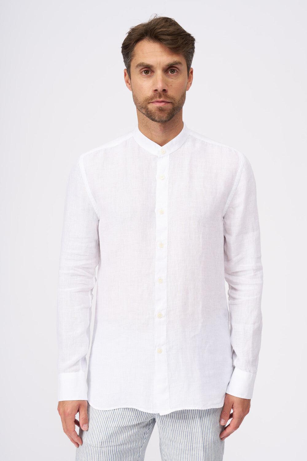 120% Lino Long Sleeve Man Slim Fit Mandarin Collar Shirt Affare Del Giorno