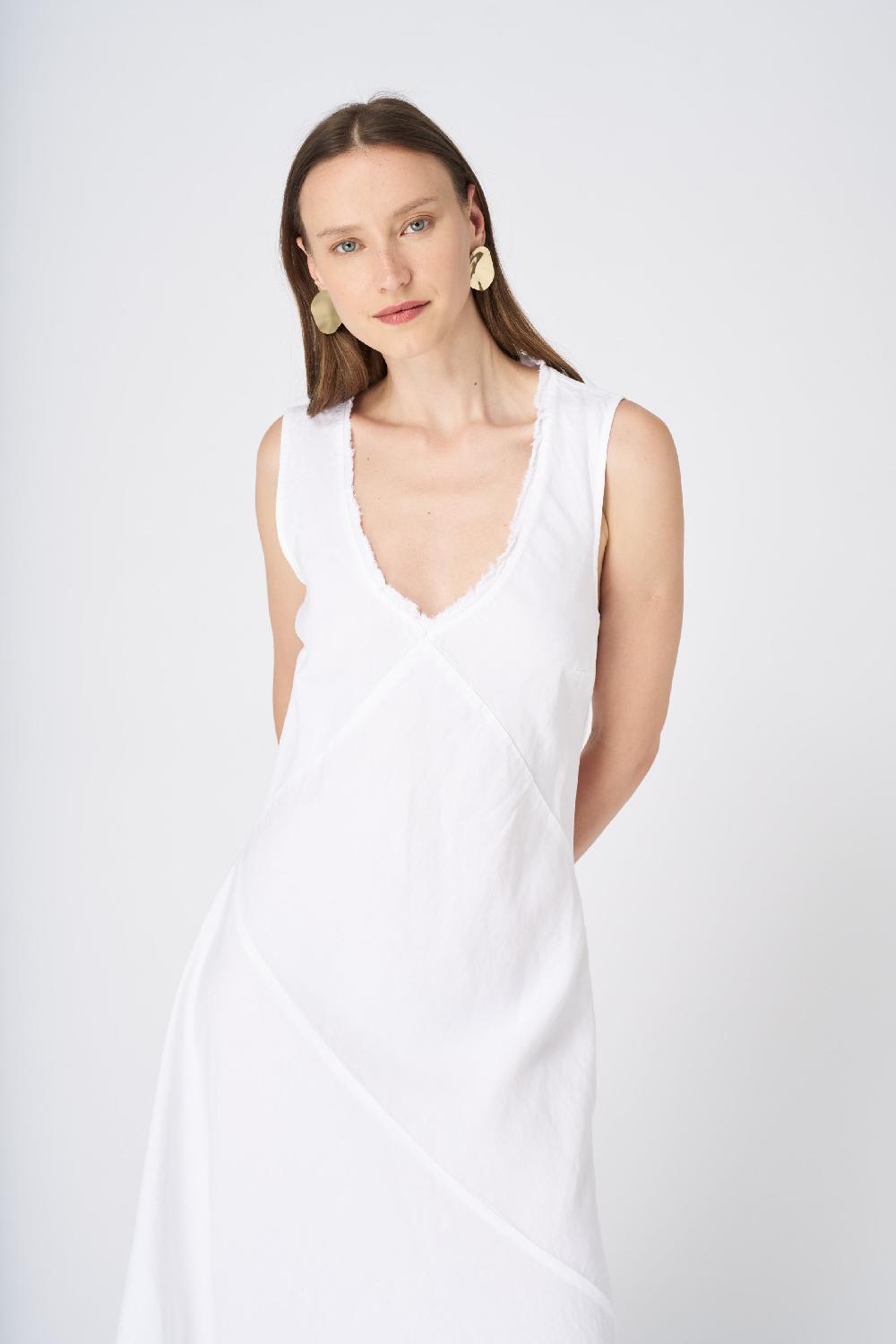 120% Lino Asymmetrical Hem Linen Maxi Dress Presa