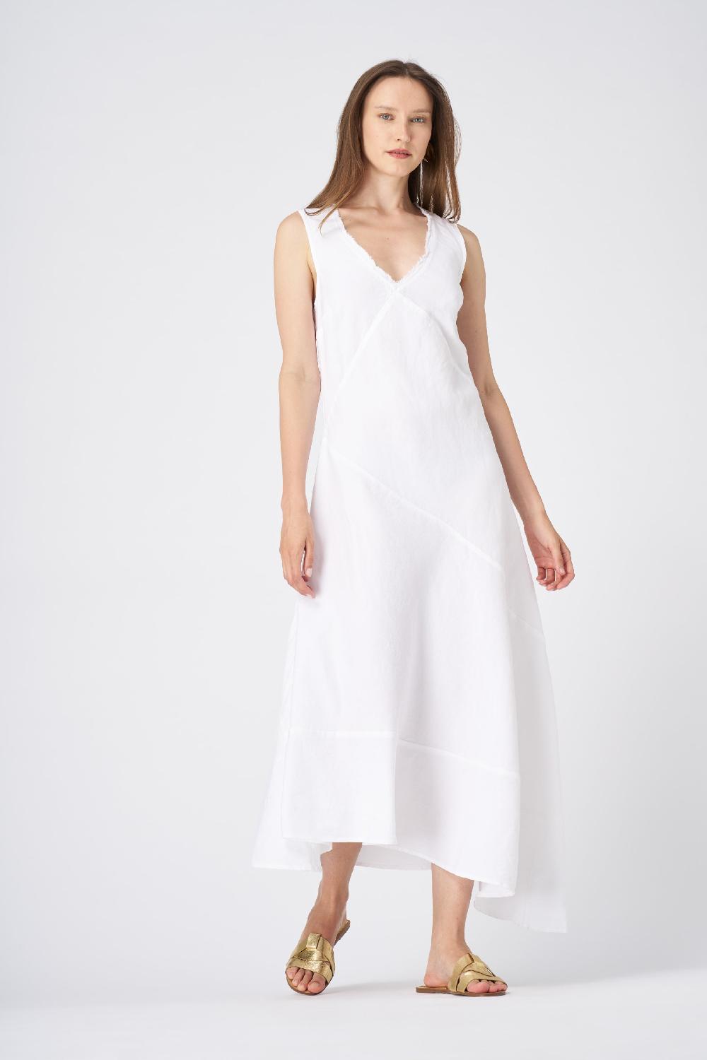 120% Lino Asymmetrical Hem Linen Maxi Dress Presa