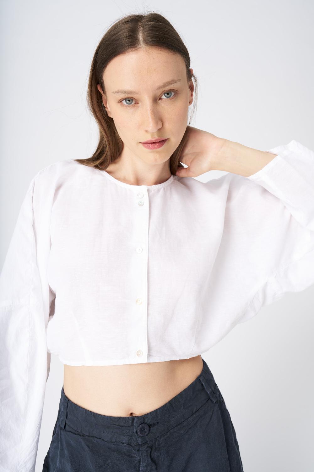 120% Lino Cropped Button-Down Linen Shirt Offerta