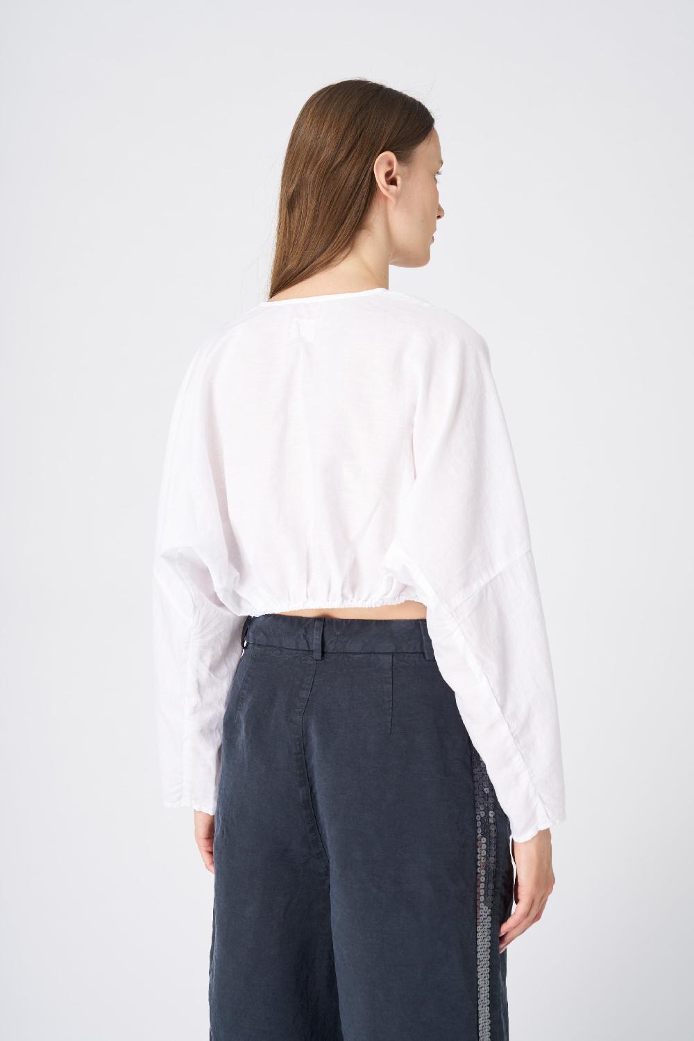 120% Lino Cropped Button-Down Linen Shirt Offerta
