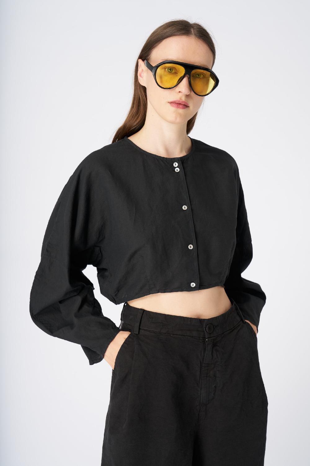 120% Lino Cropped Button-Down Linen Shirt Offerta