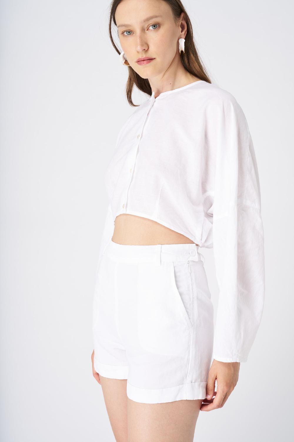 120% Lino Linen High-Waisted Shorts Economico