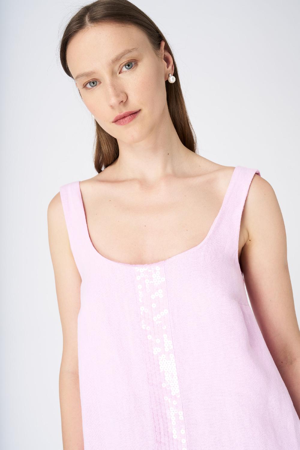 120% Lino Sleeveless A-Line Linen Shift Dress Outlet