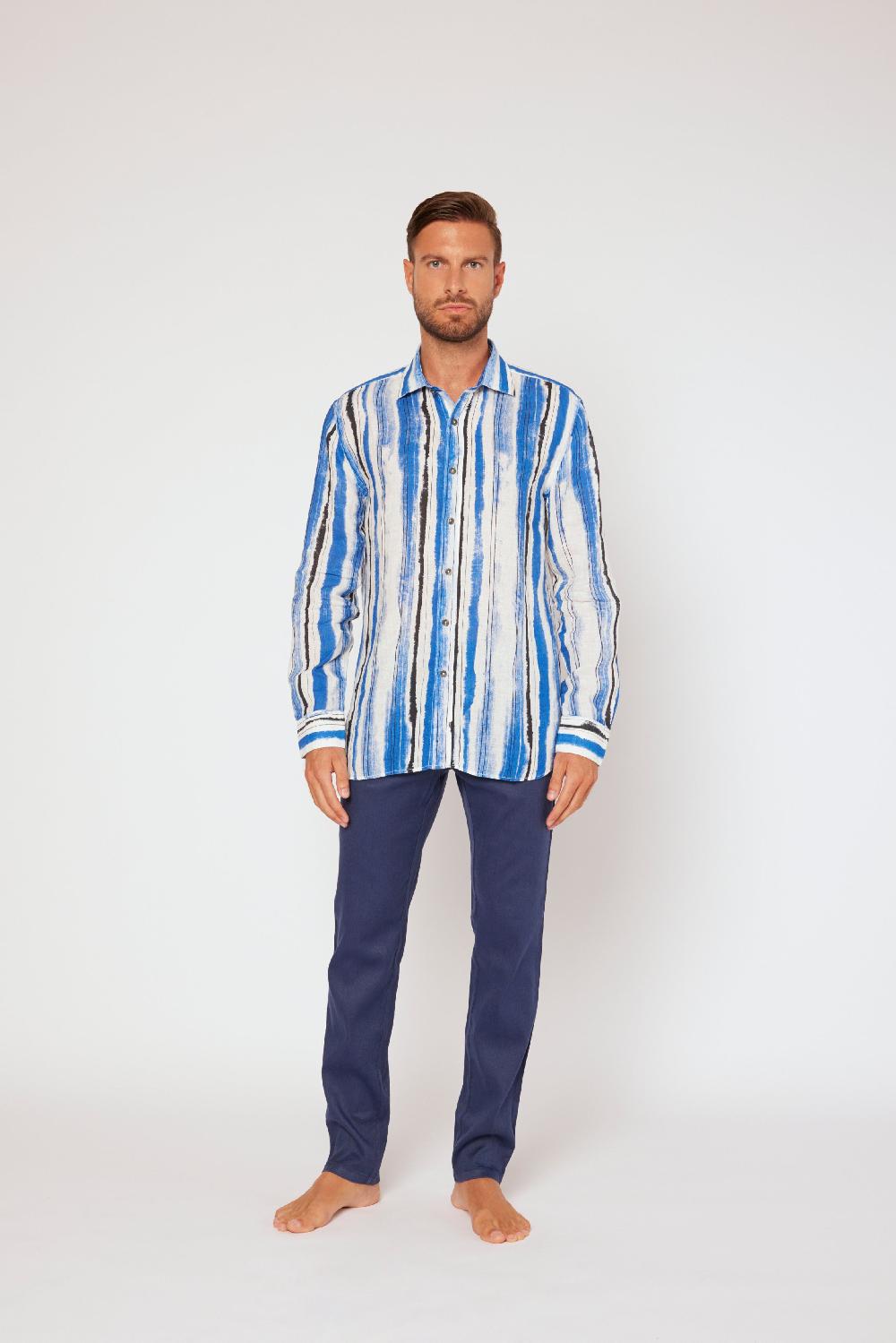 120% Lino Long sleeve slim fit shirt Saldi Di Fabbrica