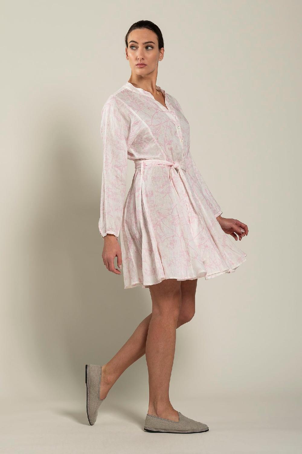 120% Lino Floral Patterned Dress With Belt Negozio