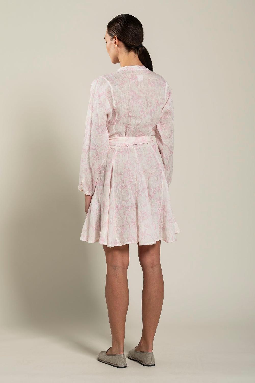 120% Lino Floral Patterned Dress With Belt Negozio