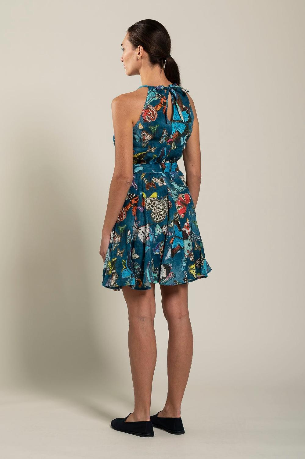 120% Lino Butterfly Print Dress Moda