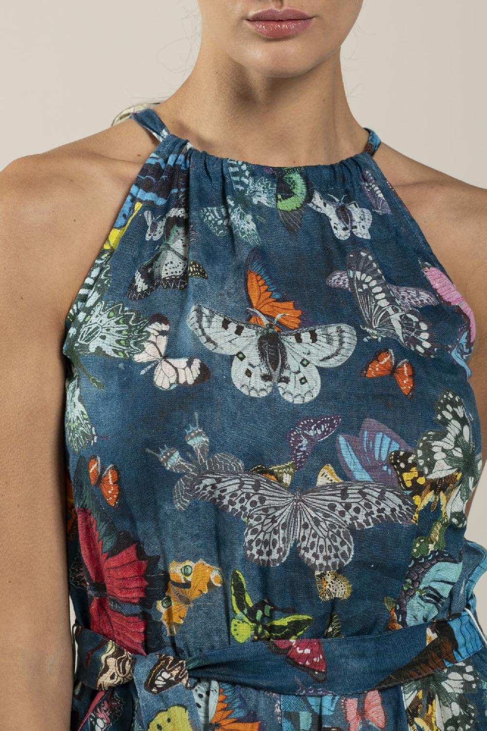 120% Lino Butterfly Print Dress Moda