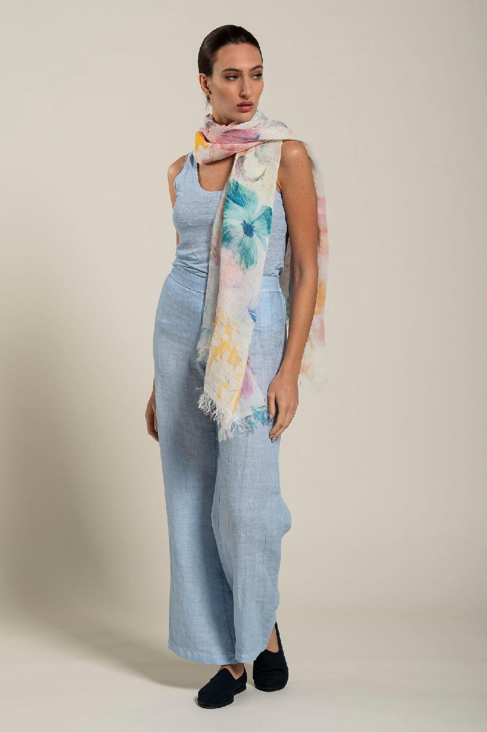 120% Lino Floral Print Scarf Italy
