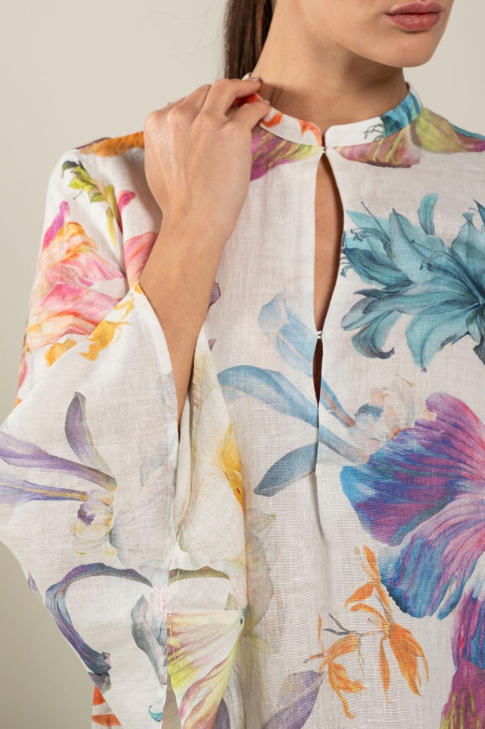 120% Lino Long Sleeve Floral Print Dress 50% di sconto per tempo limitato