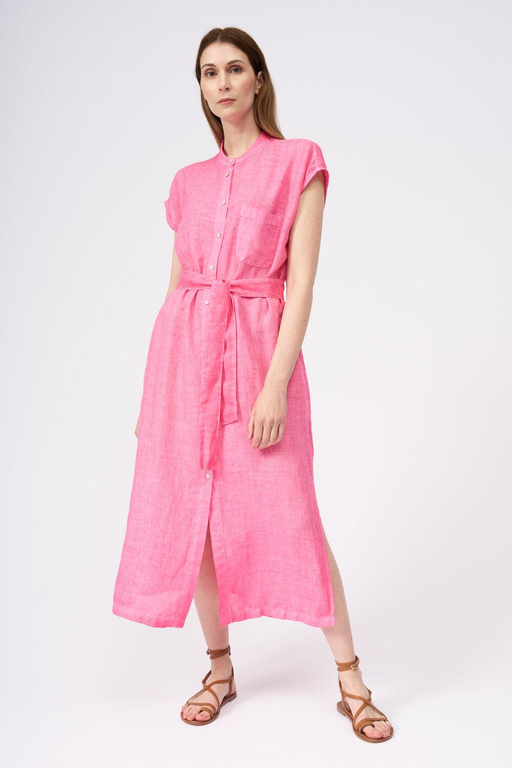 120% Lino Dress With Belt And Buttons Qualità
