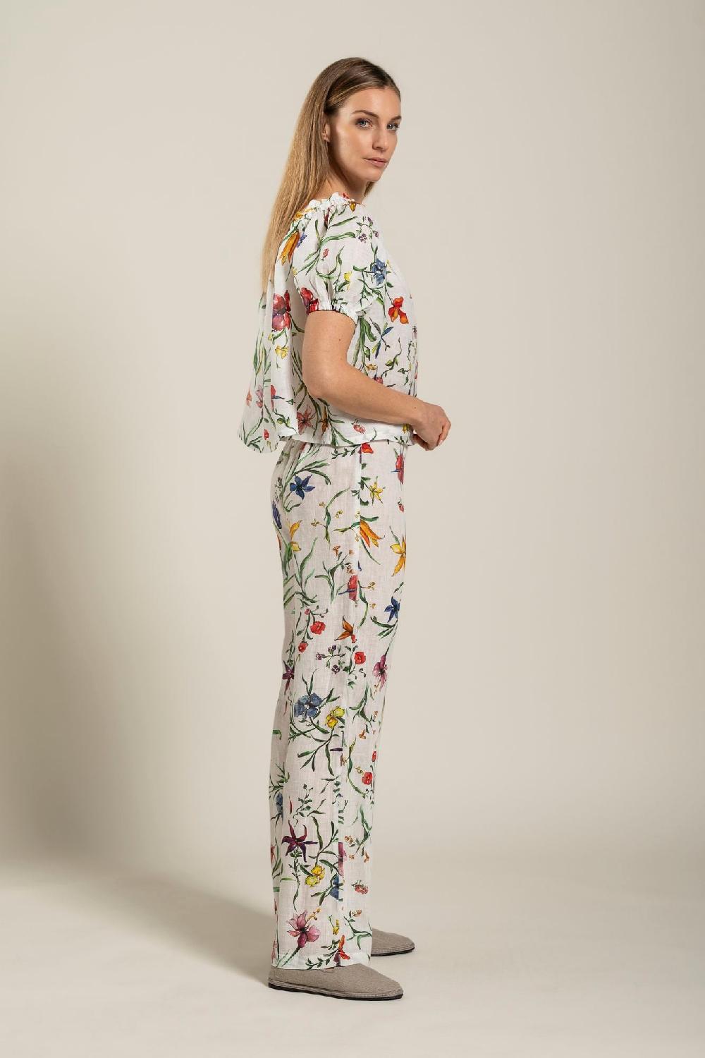 120% Lino Woman Provance Print Blouse Vendita