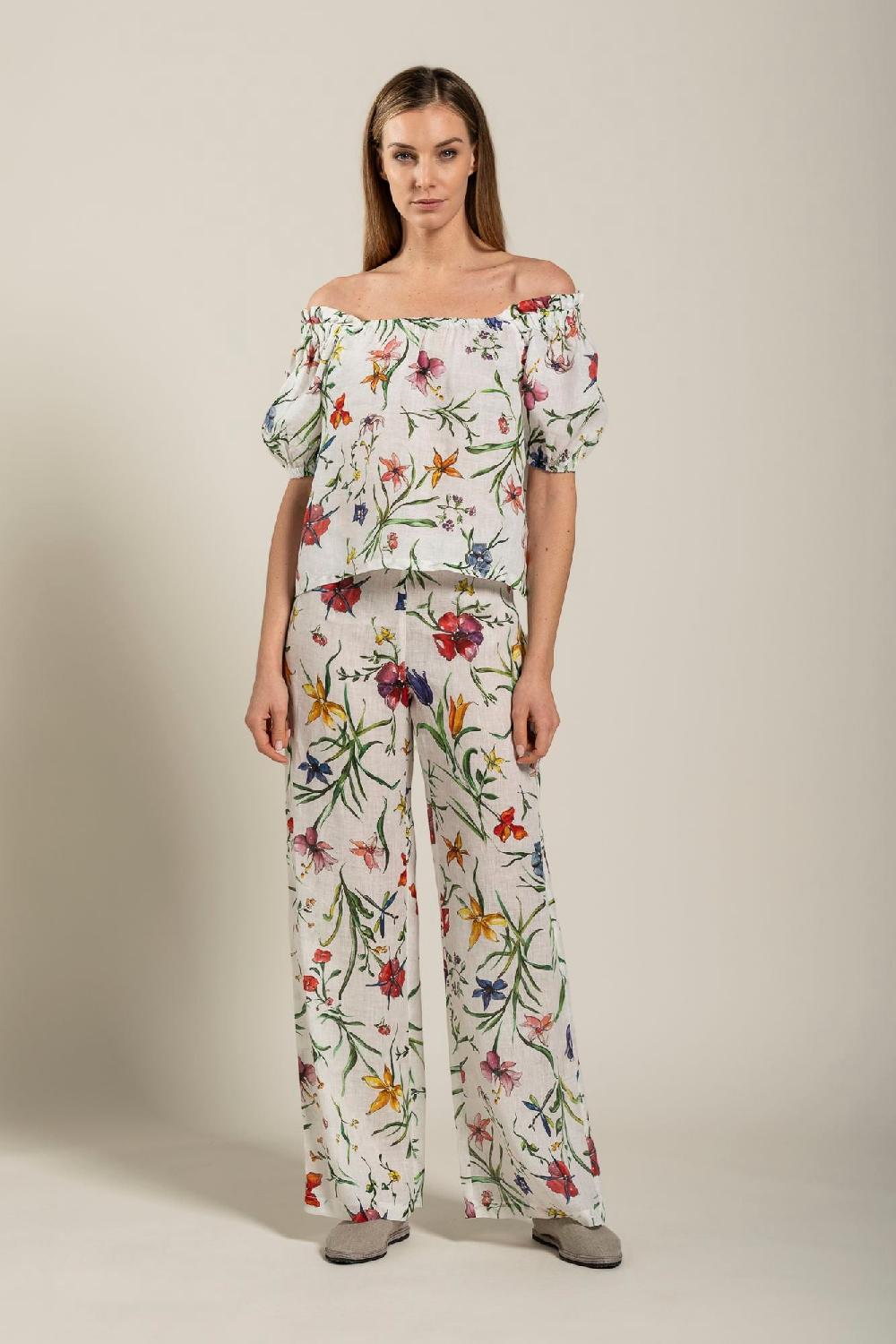120% Lino Woman Provance Print Blouse Vendita