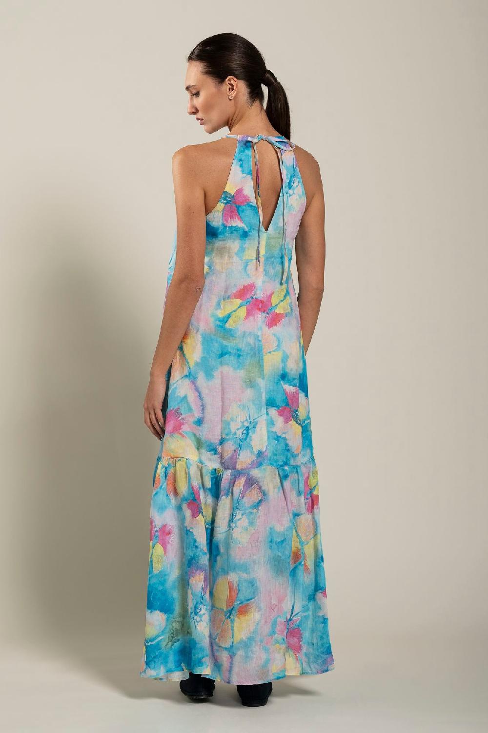 120% Lino Maxi Butterfly Print Dress Pezzi Unici