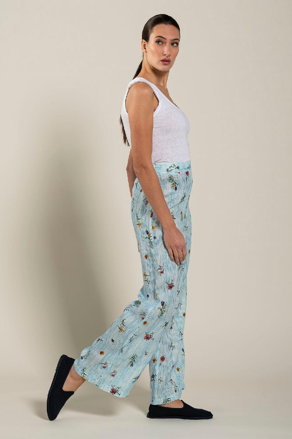 120% Lino Woman Striped Pant Soddisfazione Garantita
