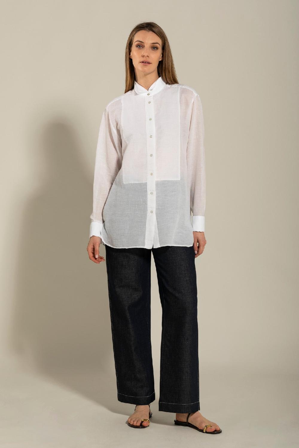 120% Lino Long Sleeve Shirt with Front Appliqué Consegna Veloce