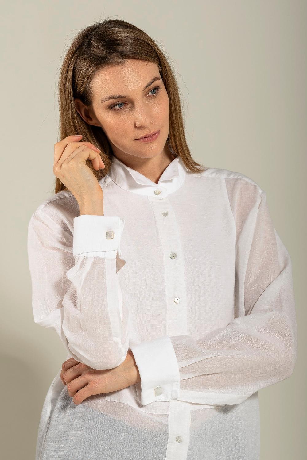 120% Lino Long Sleeve Shirt with Front Appliqué Consegna Veloce