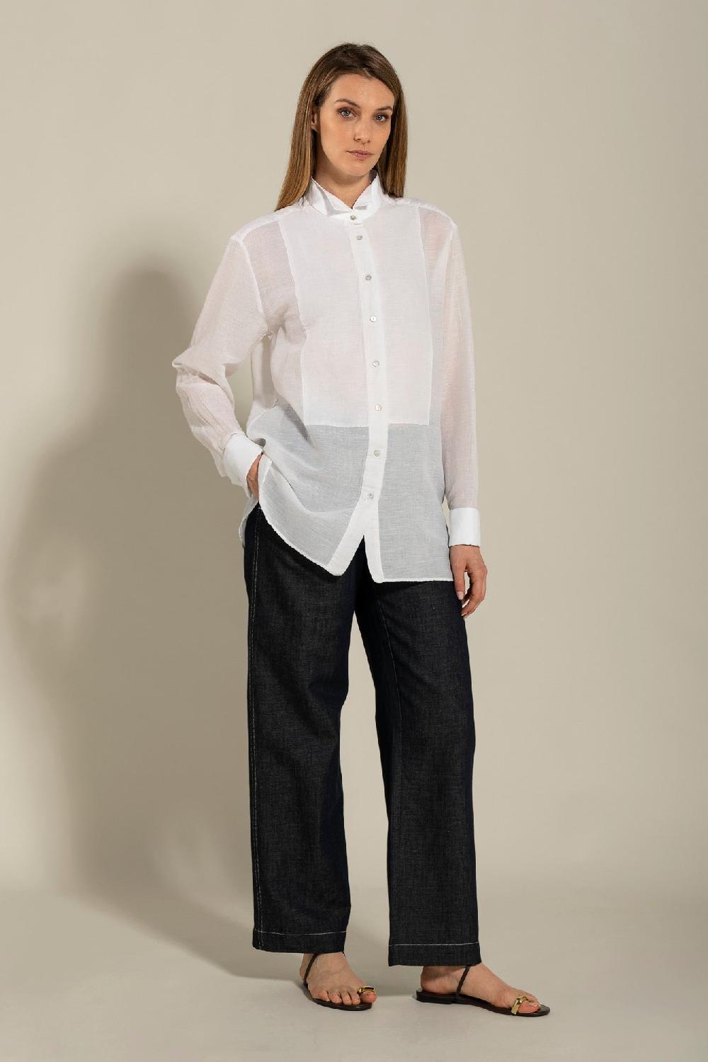 120% Lino Long Sleeve Shirt with Front Appliqué Consegna Veloce