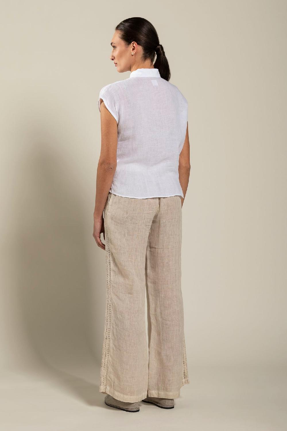 120% Lino Short-Sleeve Linen Shirt with Front Tie Promozione Limitata
