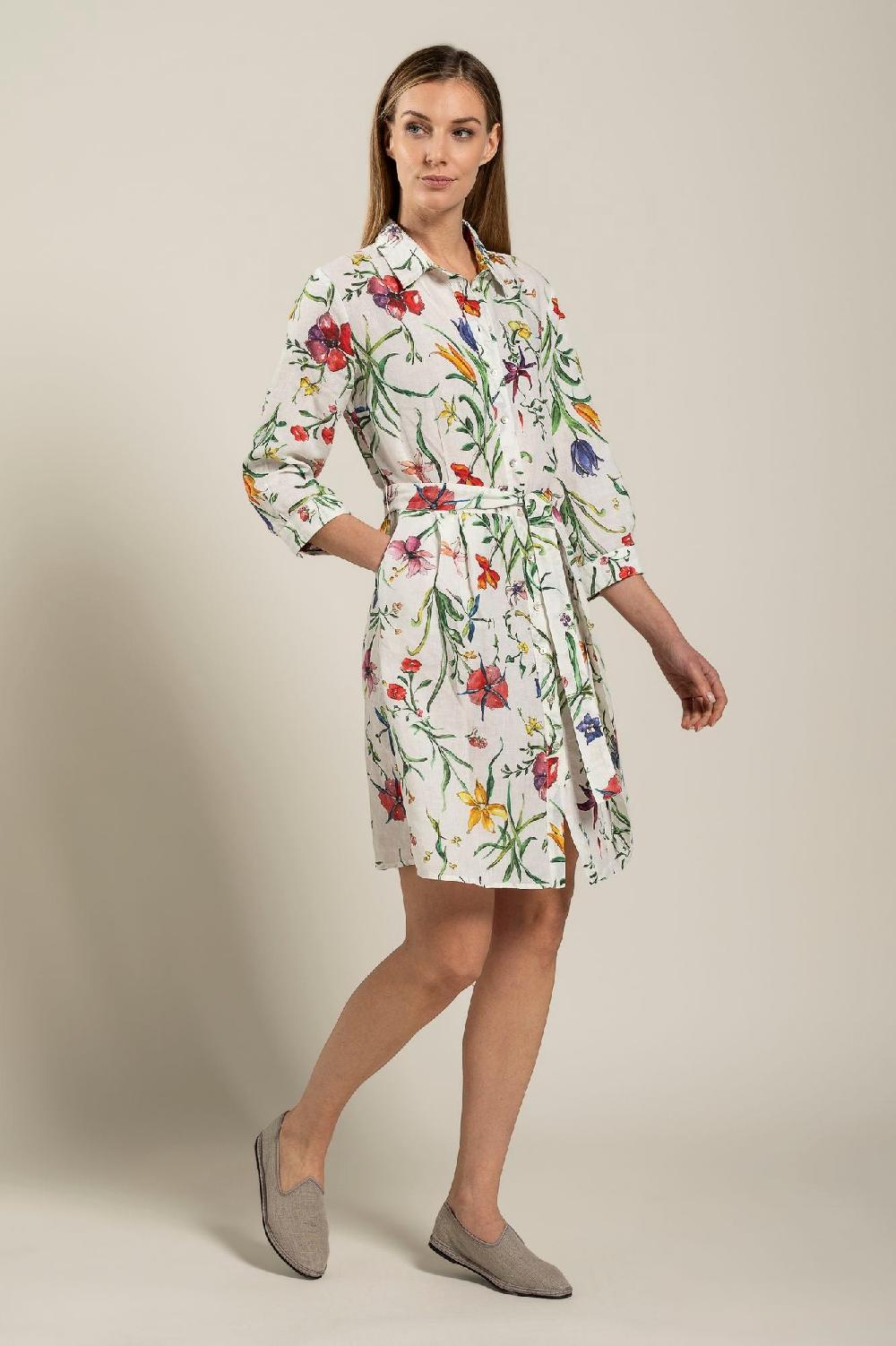 120% Lino Woman Provance Print Dress With Belt Presa