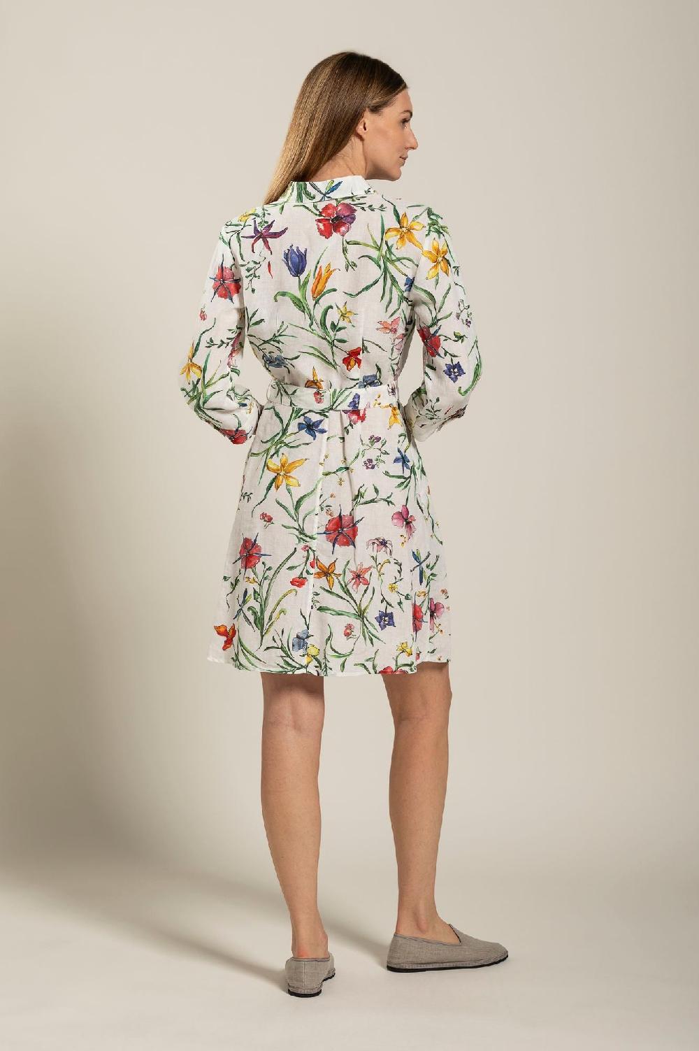 120% Lino Woman Provance Print Dress With Belt Presa
