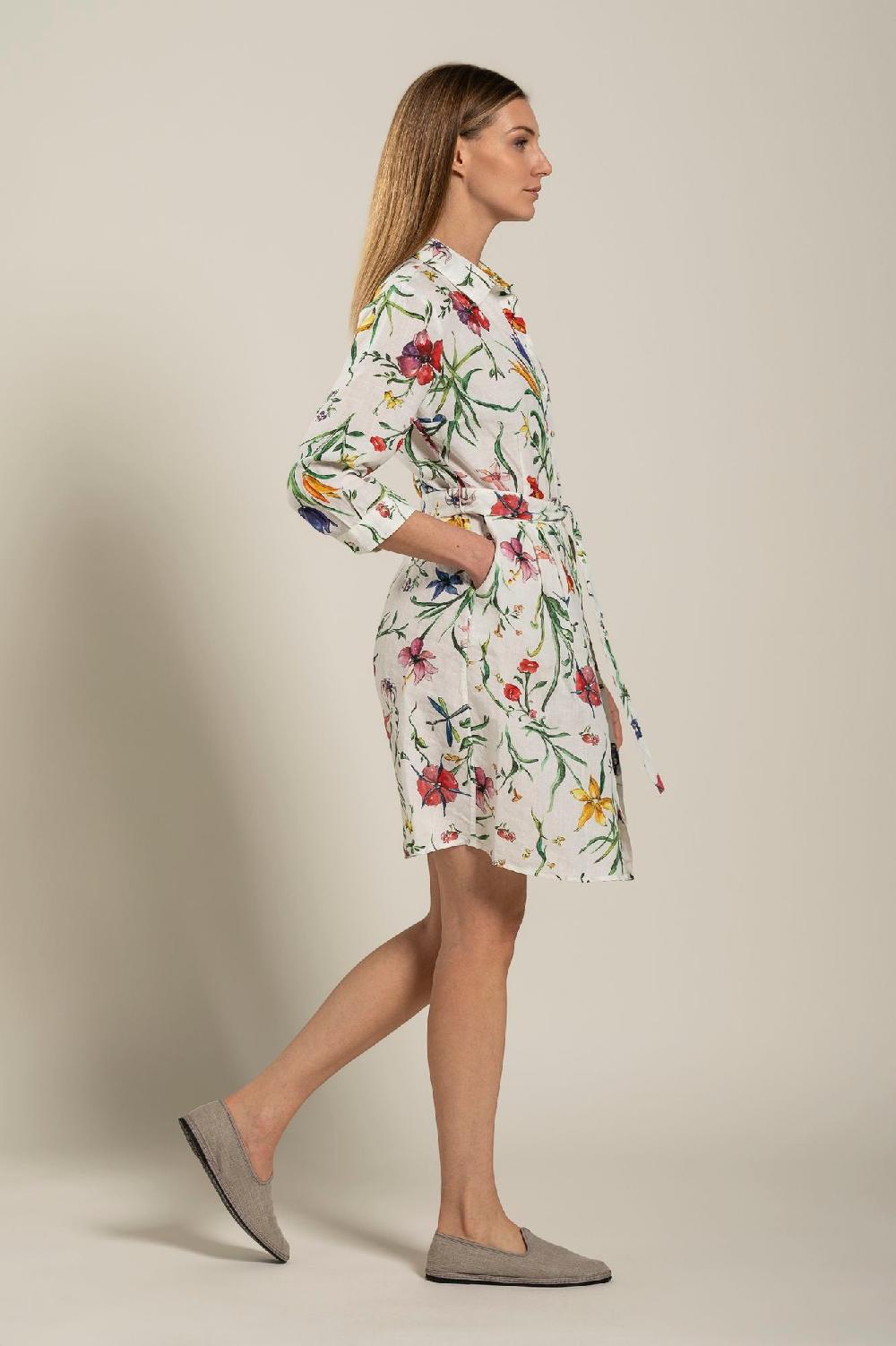 120% Lino Woman Provance Print Dress With Belt Presa