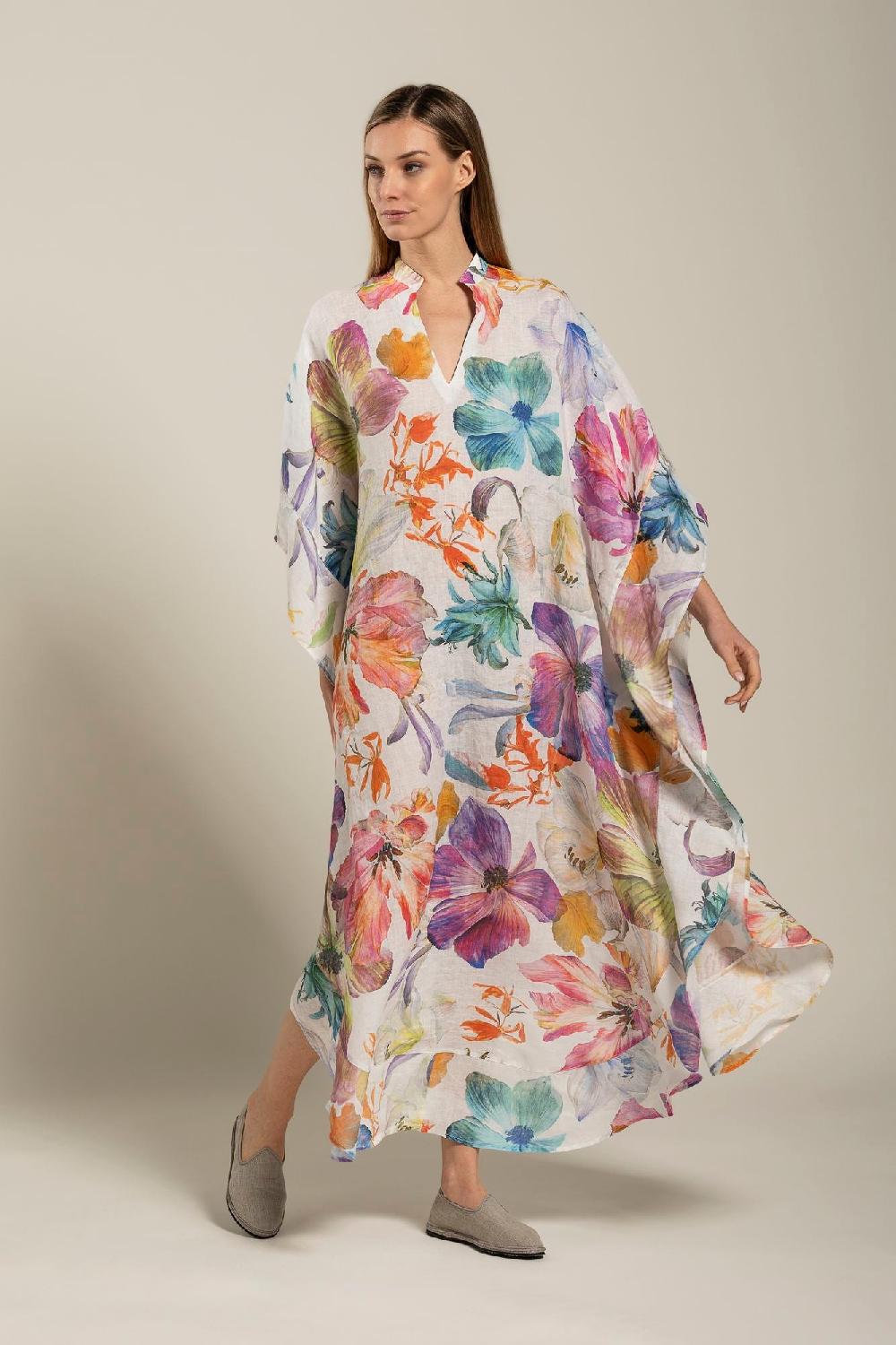 120% Lino Floral Print Kaftano Sconto