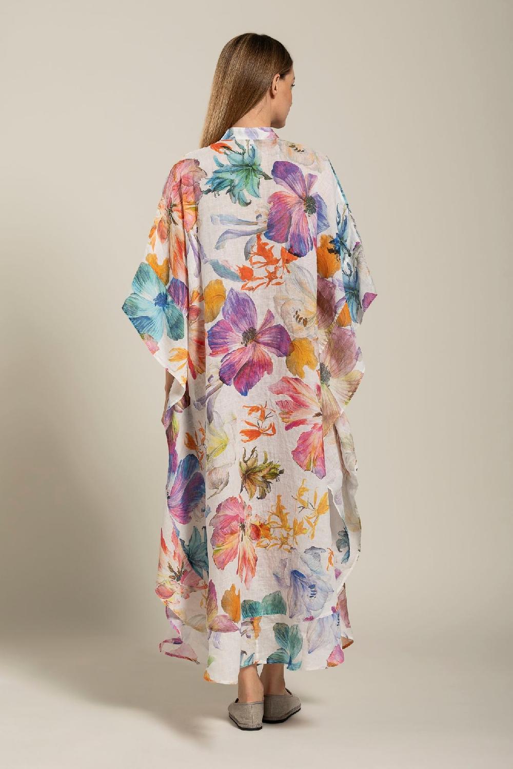 120% Lino Floral Print Kaftano Sconto