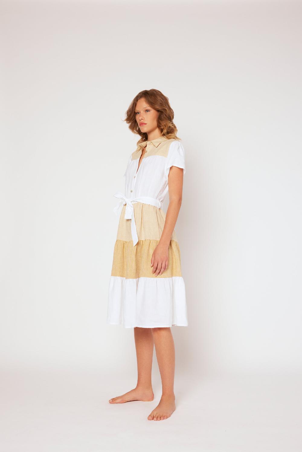 120% Lino Yarn-dyed short sleeve dress Online