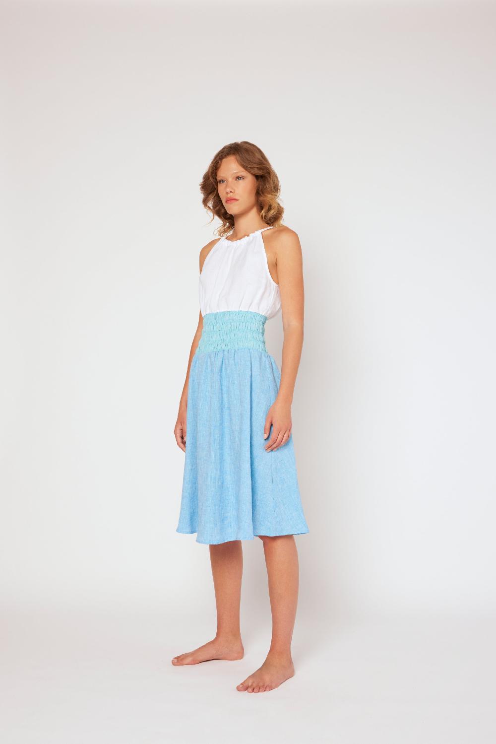 120% Lino Yarn-dyed linen halter dress White/MixBlue Outlet