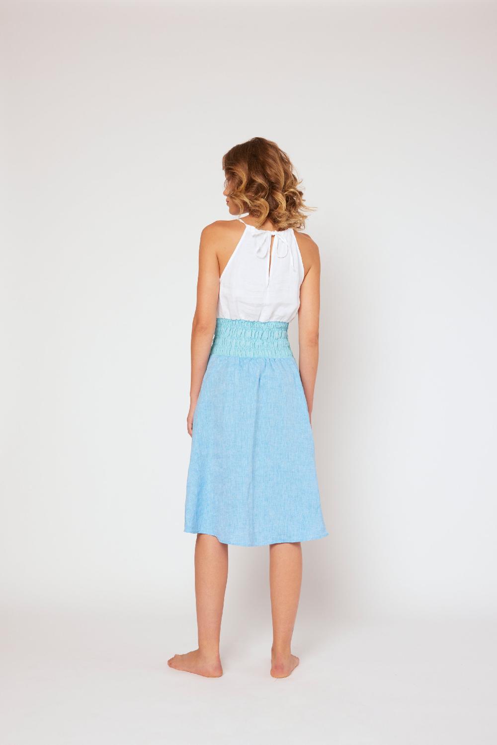 120% Lino Yarn-dyed linen halter dress White/MixBlue Outlet