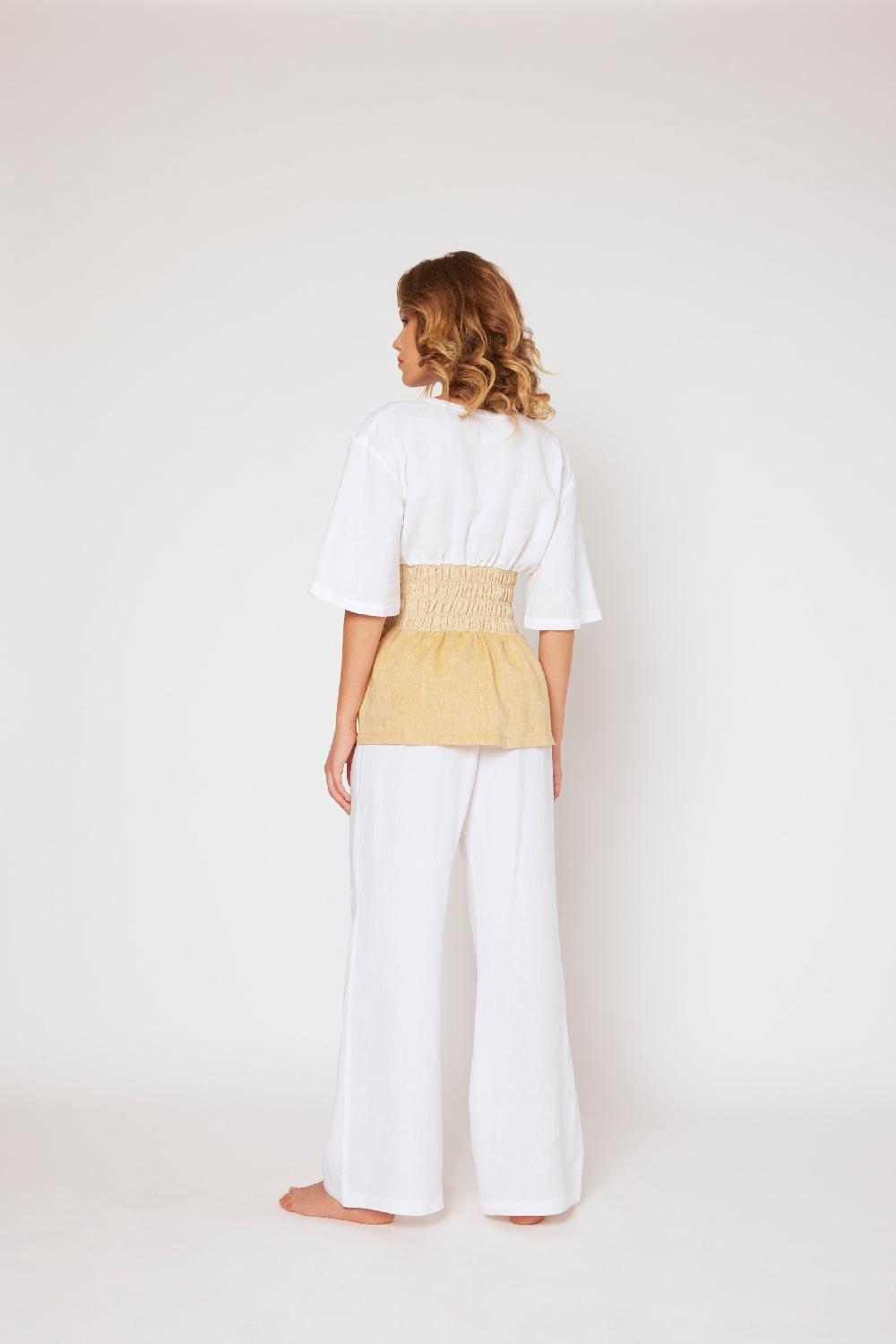 120% Lino Yarn-dyed linen top White/Beige Saldi
