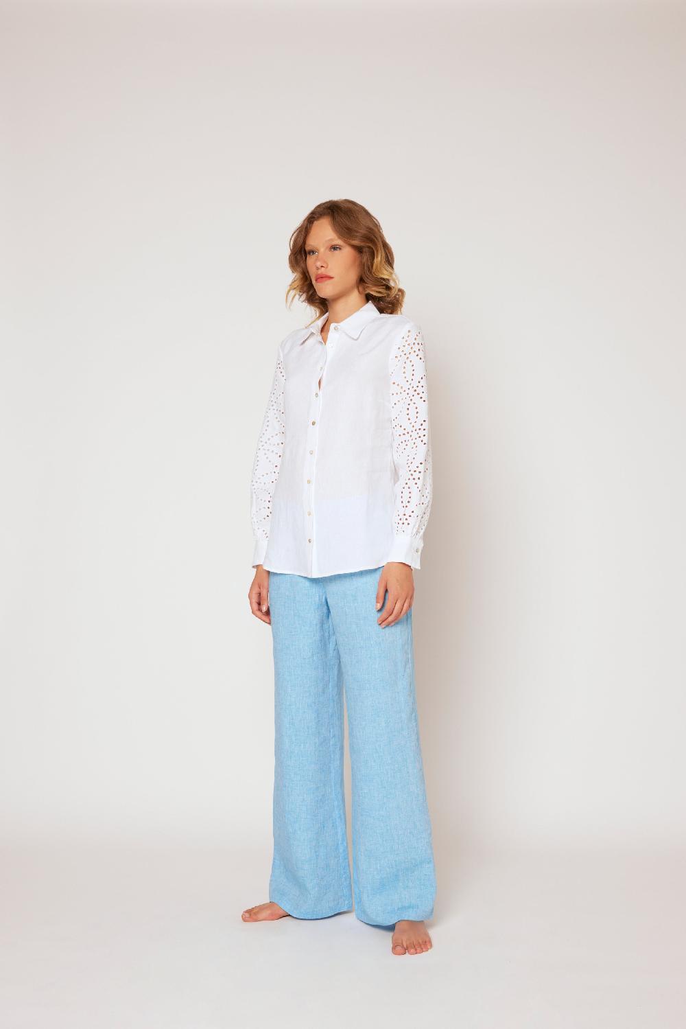 120% Lino Yarn-dyed linen blouse Hotsell