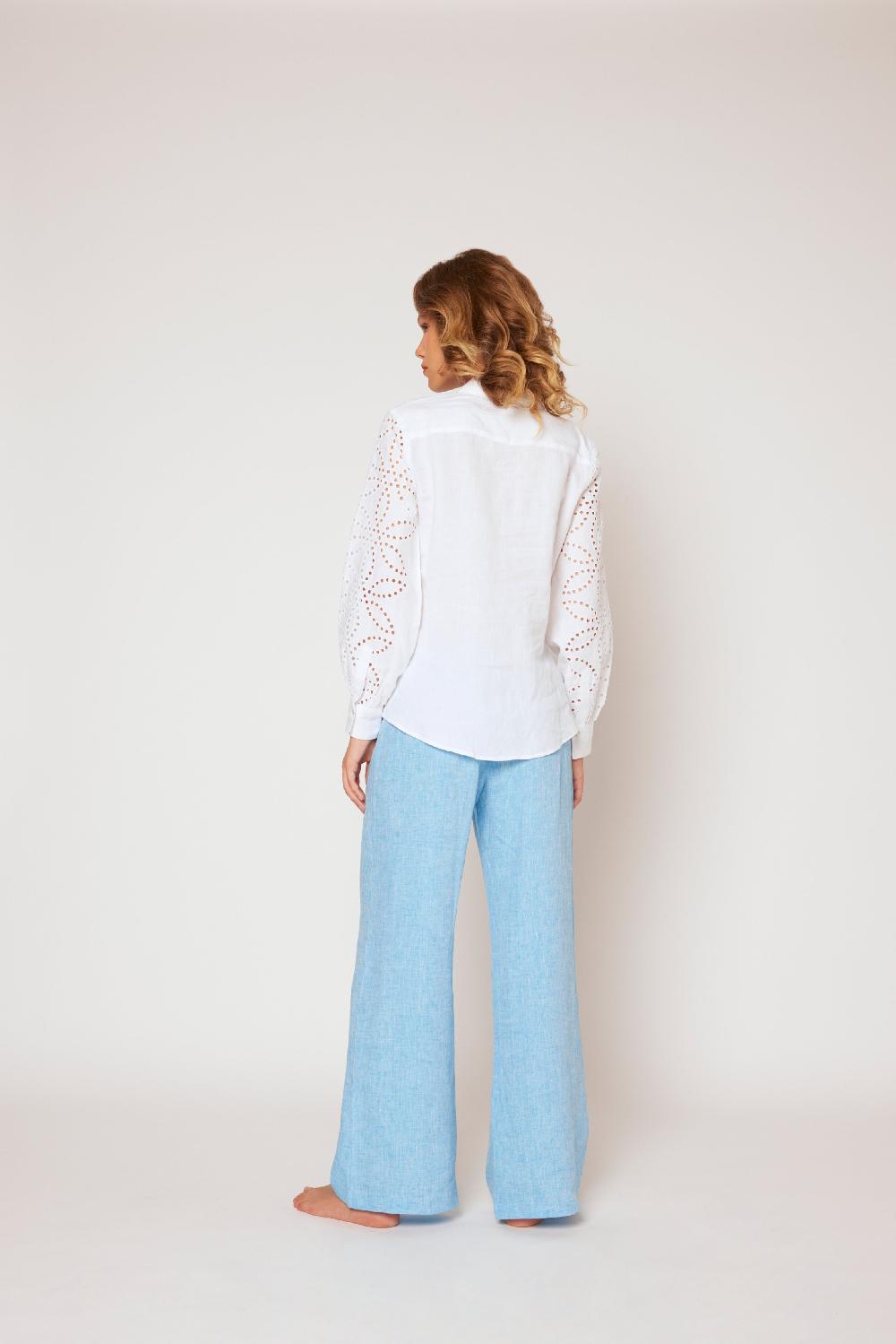 120% Lino Yarn-dyed linen blouse Hotsell