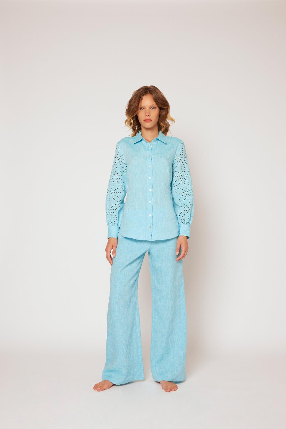 120% Lino Yarn-dyed linen blouse Hotsell