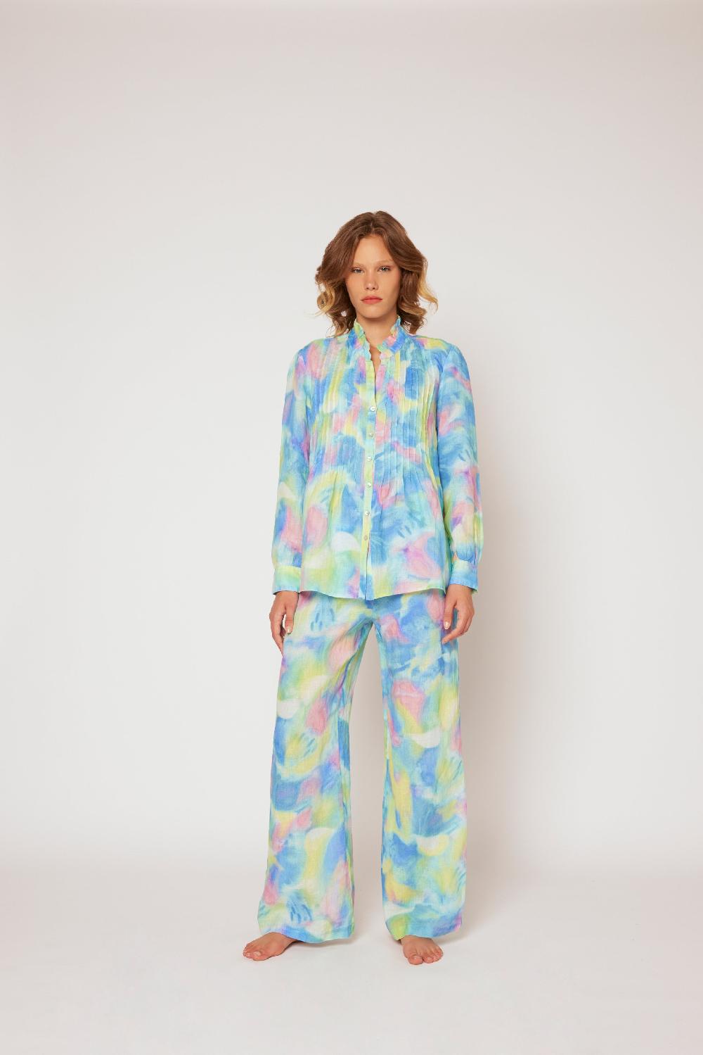 120% Lino Print Blouse Saldi Di Fabbrica