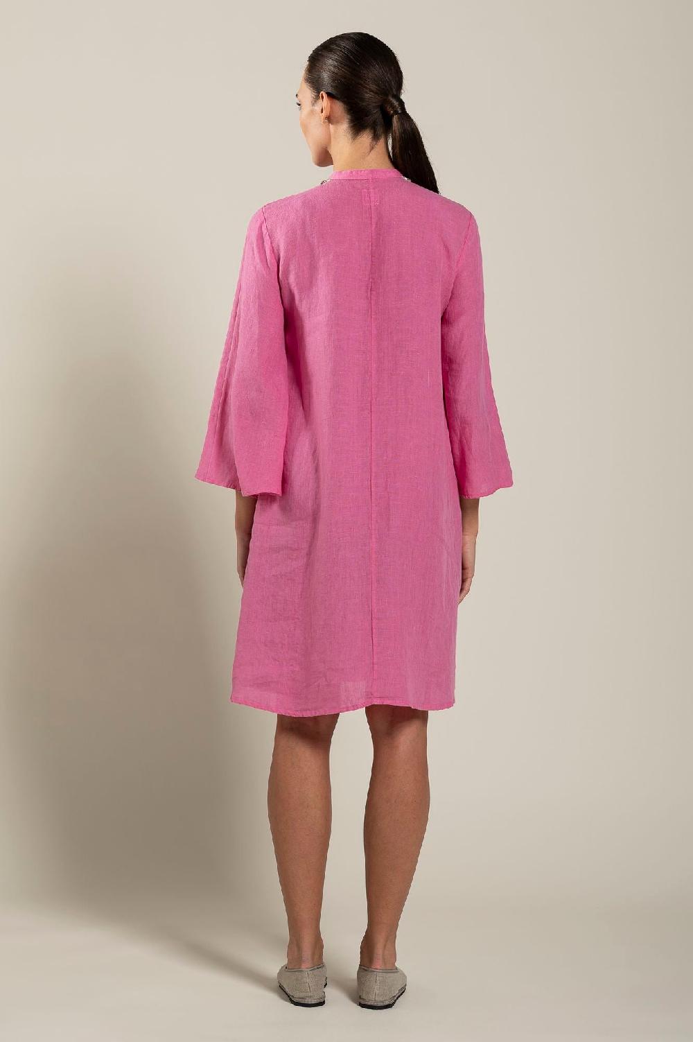 120% Lino Dress With Embellishment And Wide Sleeves 2025