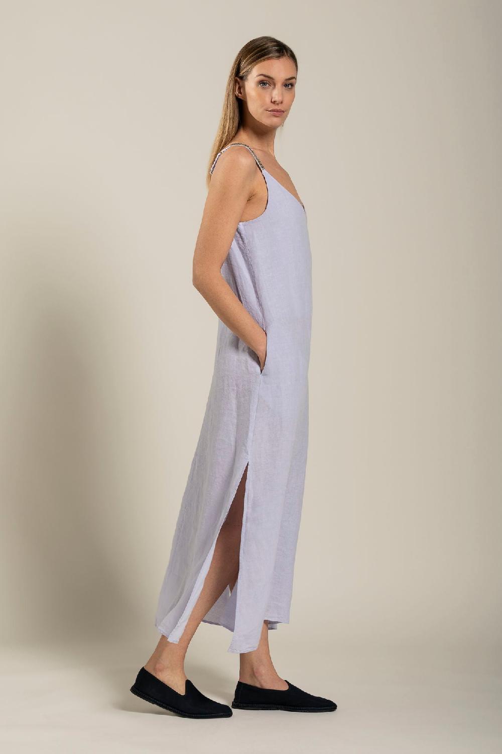 120% Lino Dress with Strap Embelishment Qualità