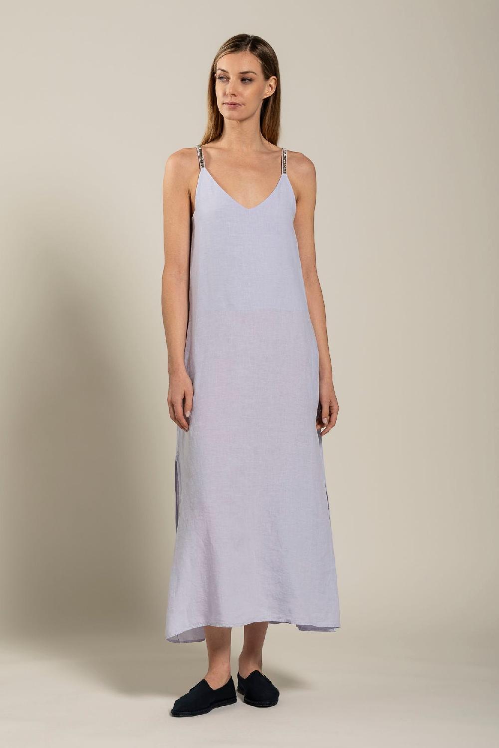 120% Lino Dress with Strap Embelishment Qualità