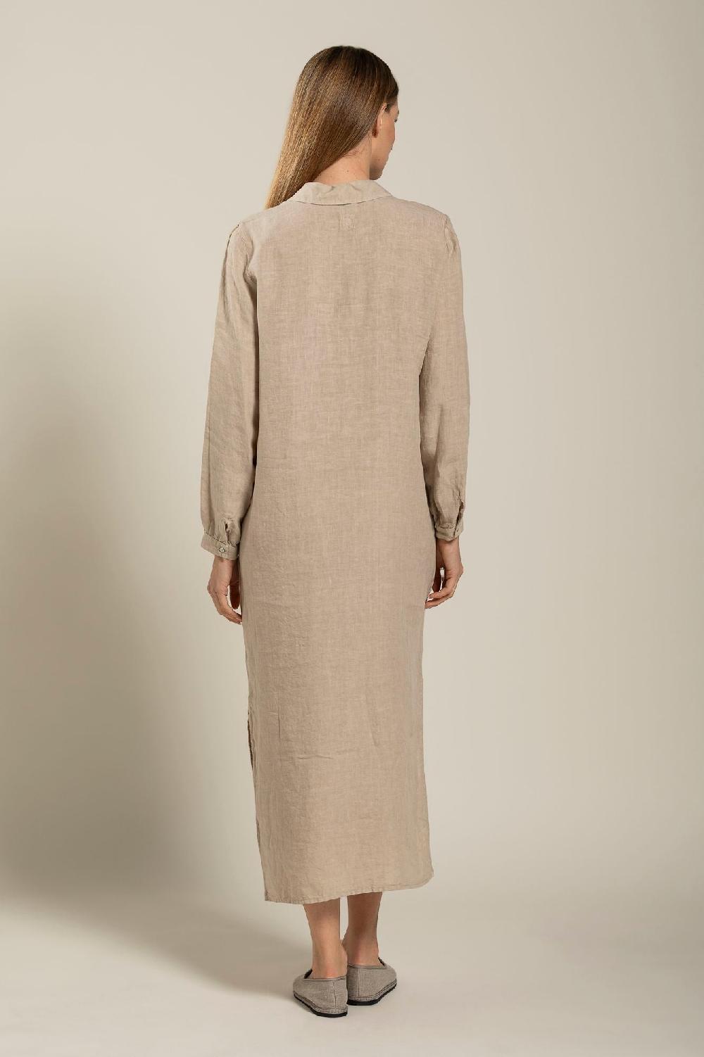 120% Lino Long Sleeve Dress With Pockets Promozione