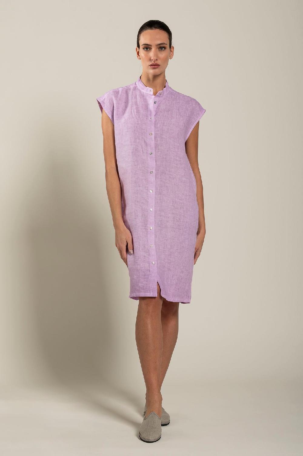 120% Lino Mandarin Collar Dress Acquista Ora