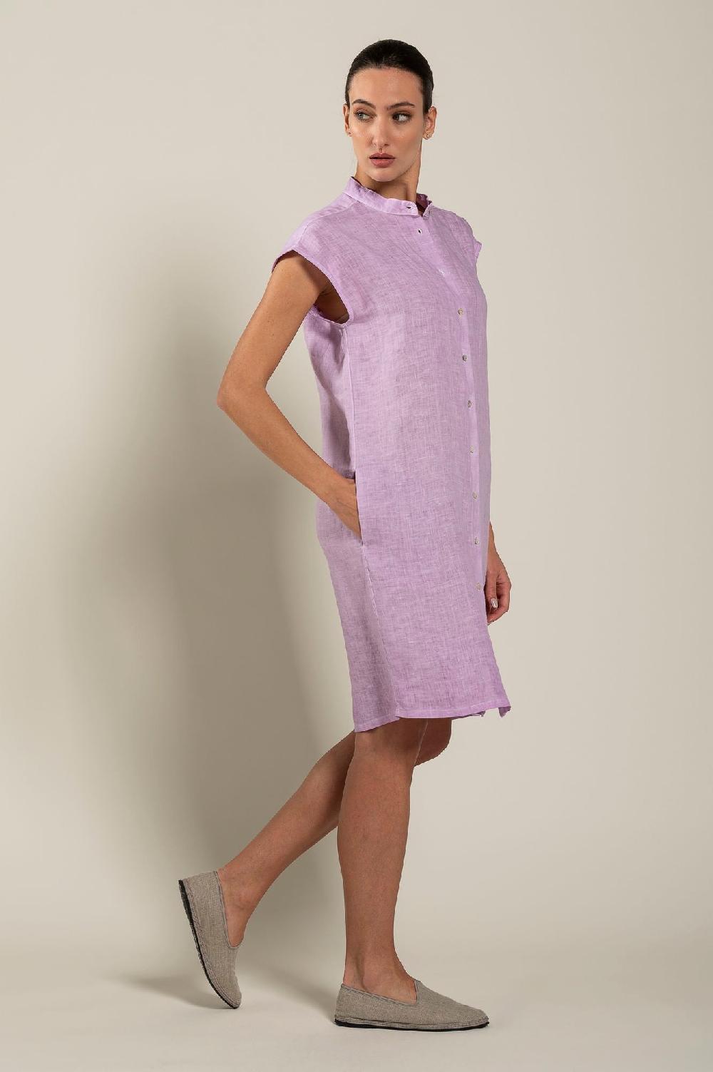 120% Lino Mandarin Collar Dress Acquista Ora