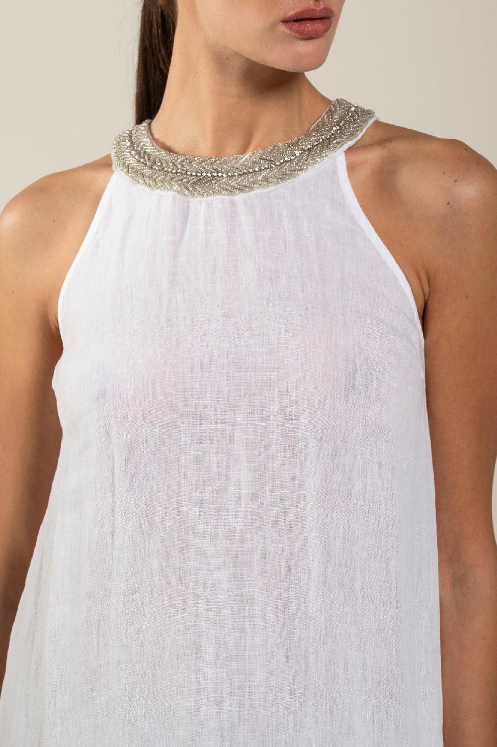 120% Lino Woman Crew Neck Of Paillettes Dress Vendite stagionali