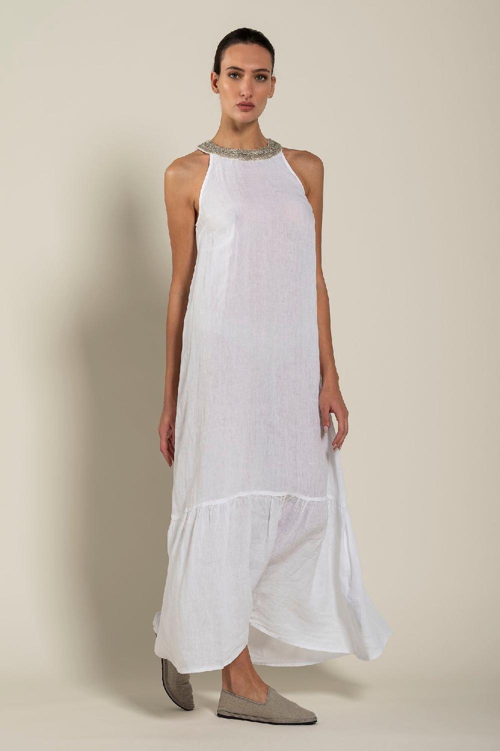 120% Lino Woman Crew Neck Of Paillettes Dress Vendite stagionali